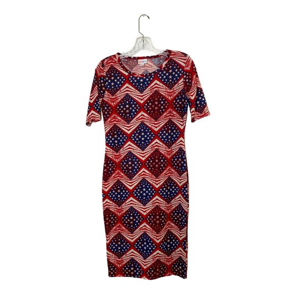 LuLaRoe Julia Red & Blue American Flag Summer 4th Of July Dress Size xs - Picture 1 of 9